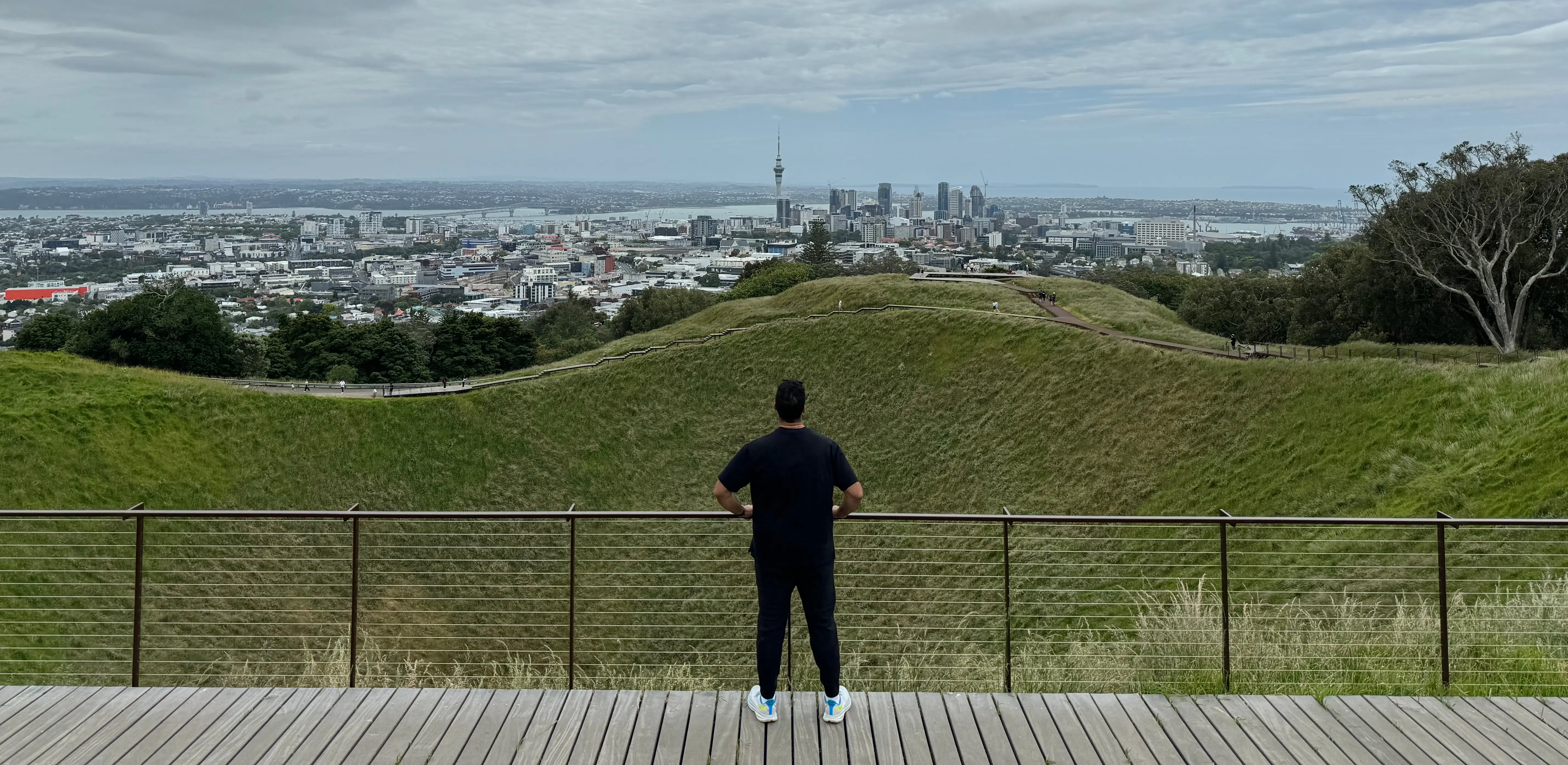 Manny Singletary overlooking a city skyline